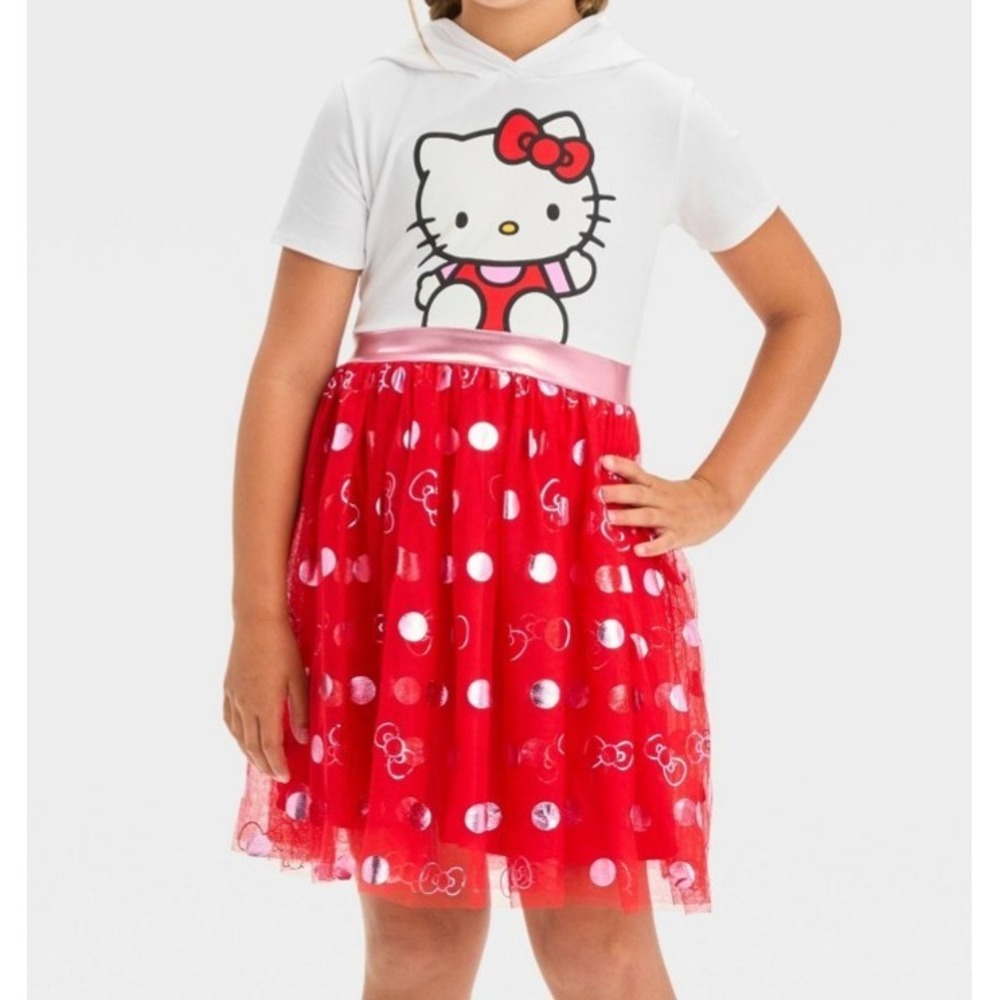 Hello Kitty Girl's Size Large 10/12 Short Sleeve Hooded Tulle Party Dress